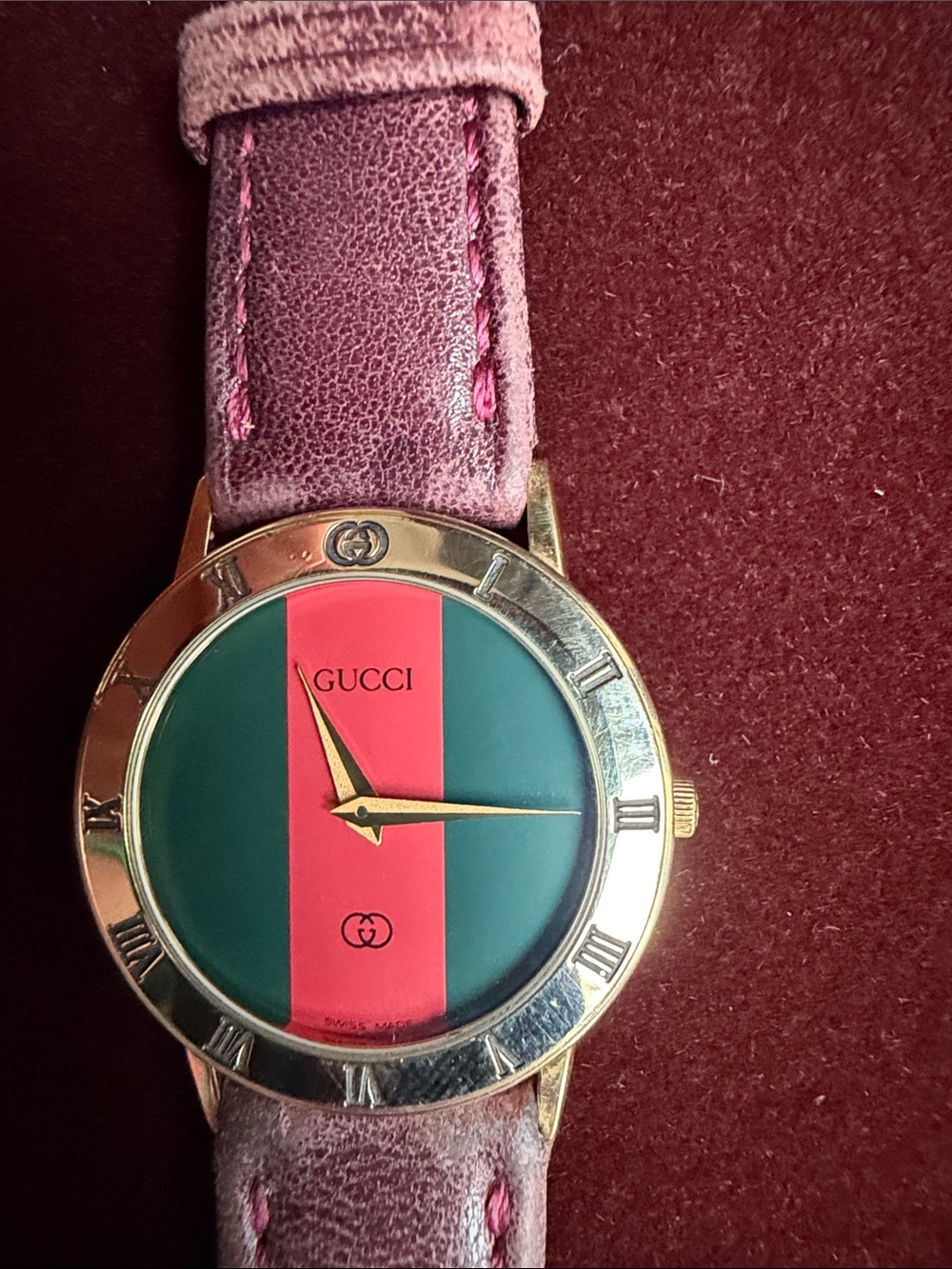 Gucci Gold-Tone Watch with Green and Red Dial